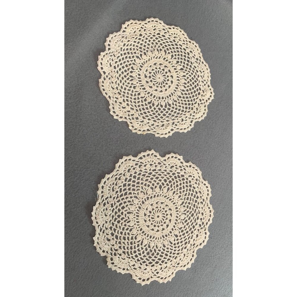 Handmade Crochet Lace Doilies Set of 2 9.5 inch